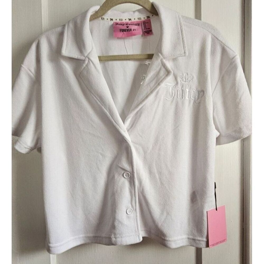NWT Juicy Couture white women Sz Medium crop shirt button up